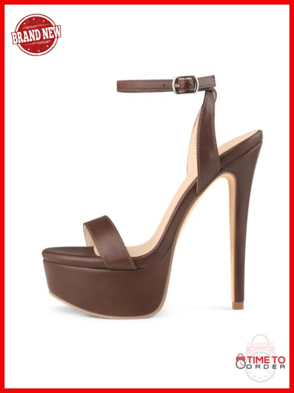 Platform Heels Sky High Stiletto Heel Sandals Faux Leather Open Toe Ankle Strap